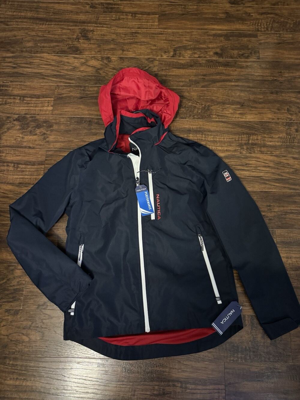 Nautica Men’s Performance Sailing Jacket Navy Blue Rain Windbreaker Hood Sz:s